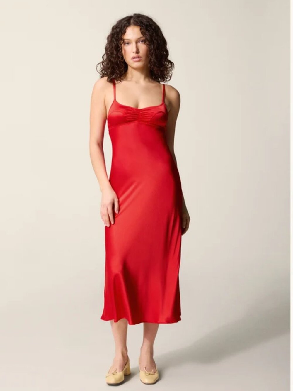 Rouje Paris Women’s Size 34 Josephina Dress Red Satin Midi Sleeveless Nightie